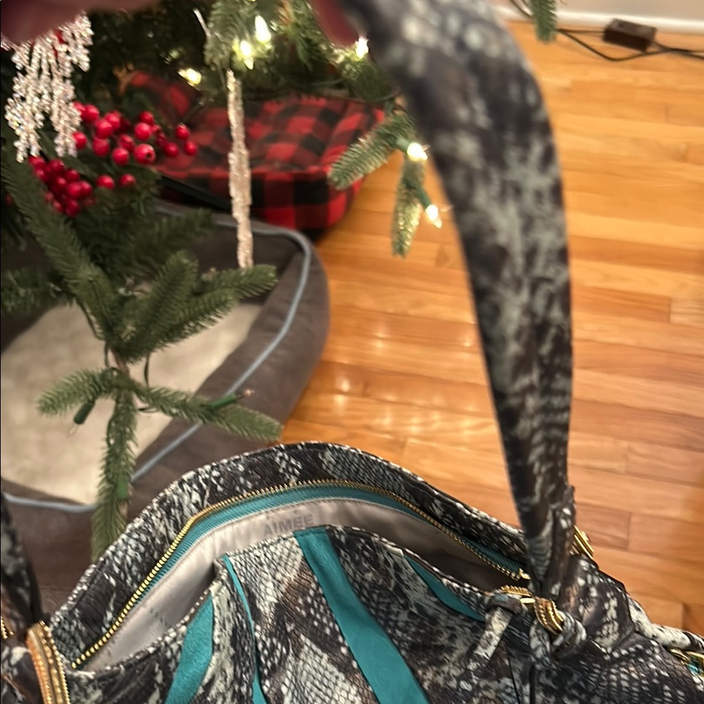 AIMEE KESTENBERG NEW Teal and Black Snake Print Women's Bag - Picture 13 of 15